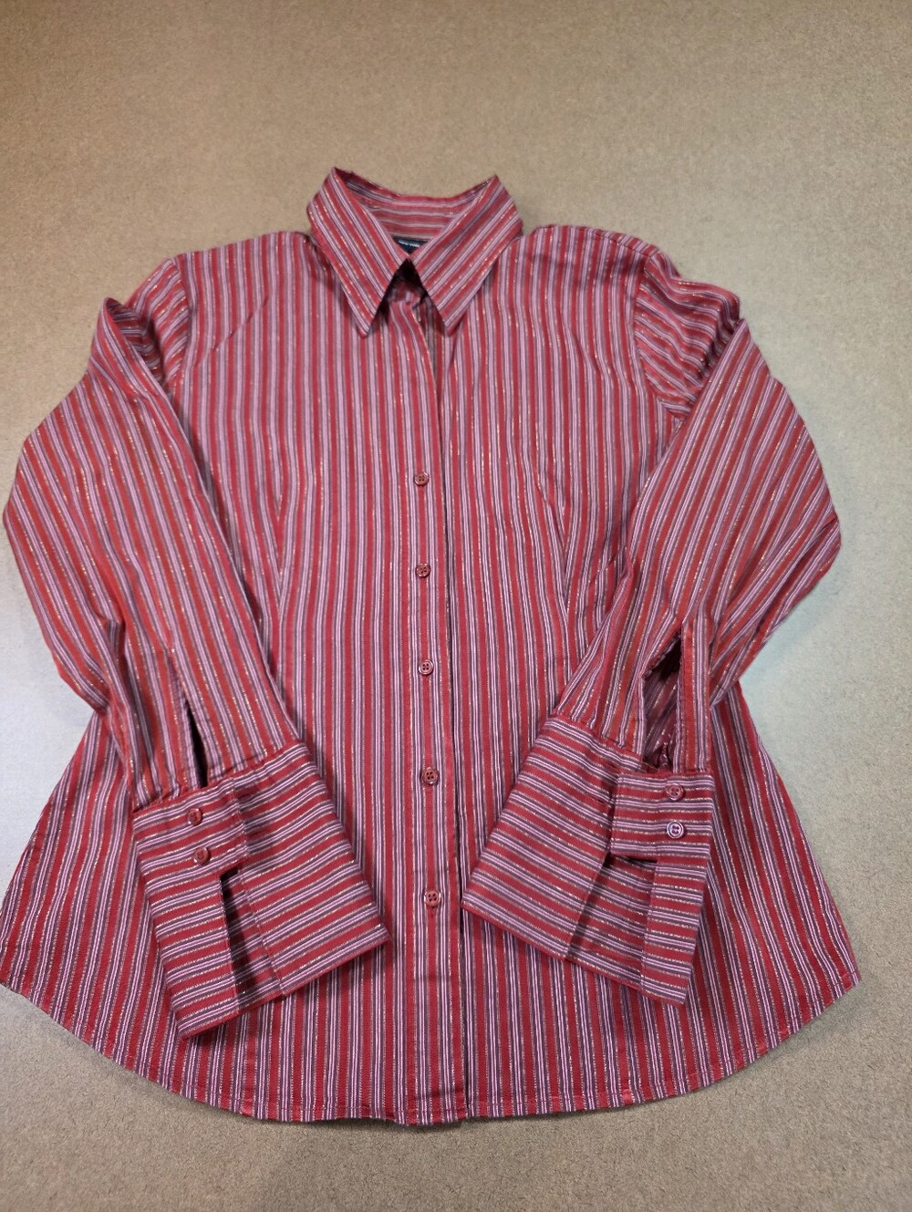 New York & Company Women's Red Striped Button-Down Shirt Size M